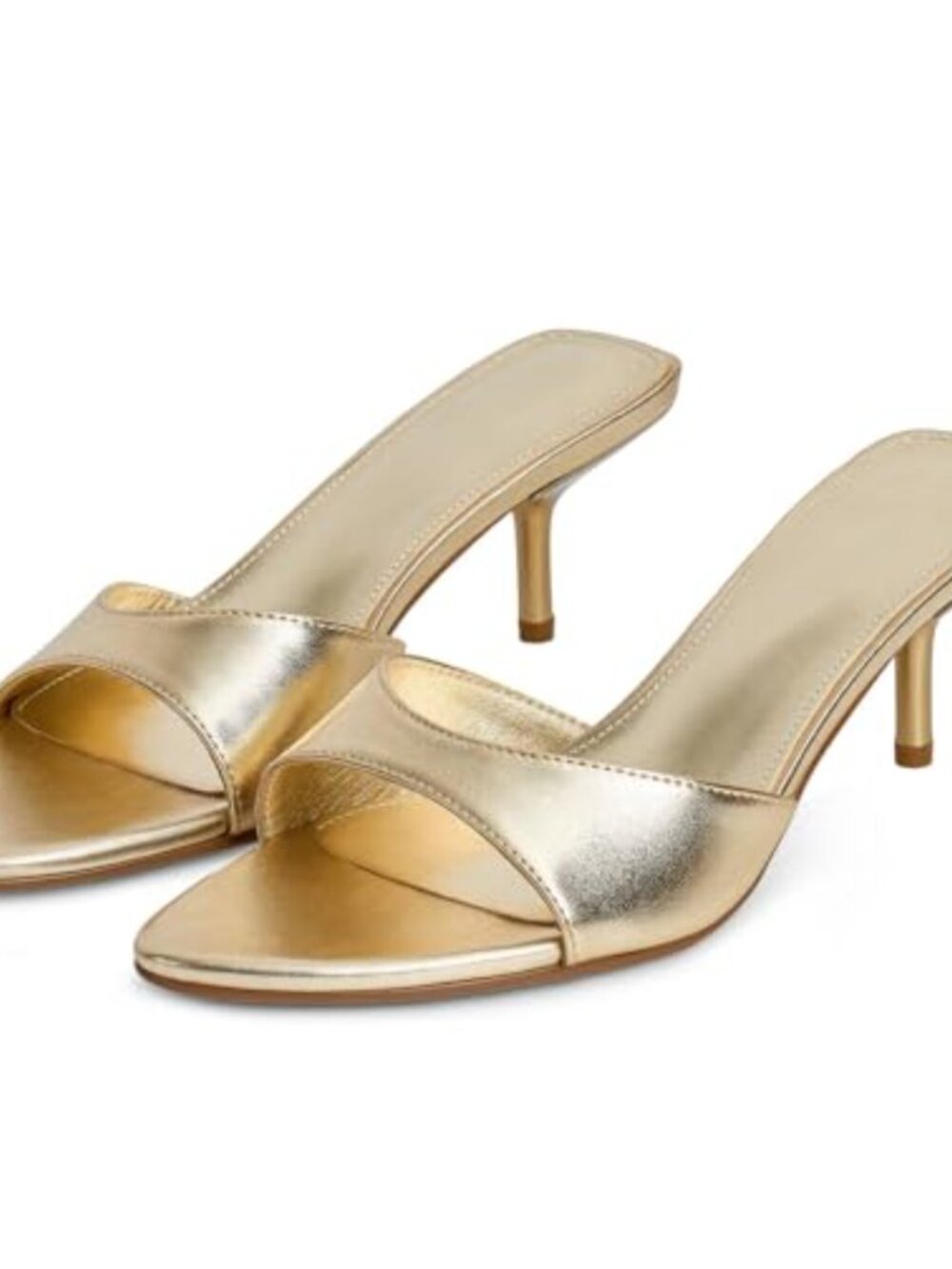 Kitten Heel Pointed Open Toe Slip On Mules Faux Leather Heeled Sandals
